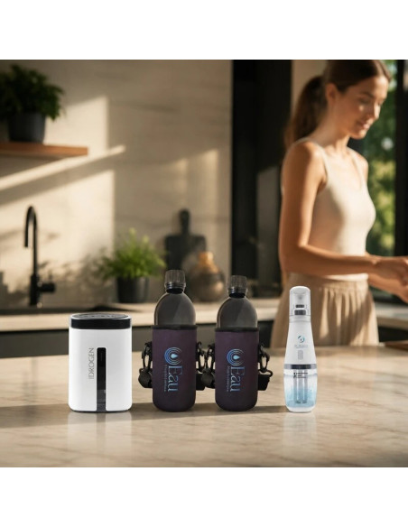 générateur d'eau hydrogénée idrogen + spray hydrogène h2 beauty et bouteille eau photonique, biophotonique