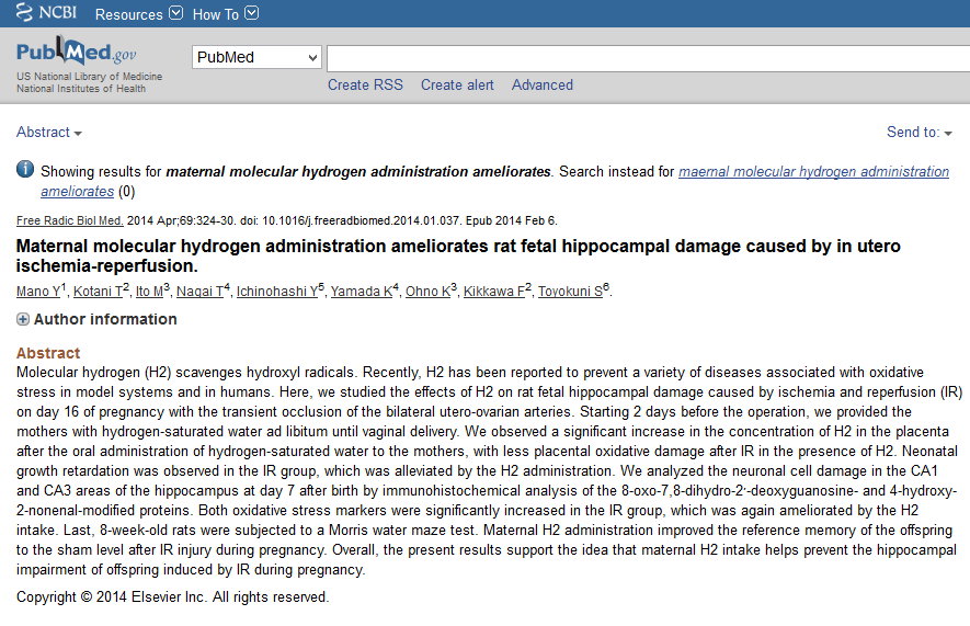 réduction des lésions hippocampique grâce à l'hydrogène moléculaire
