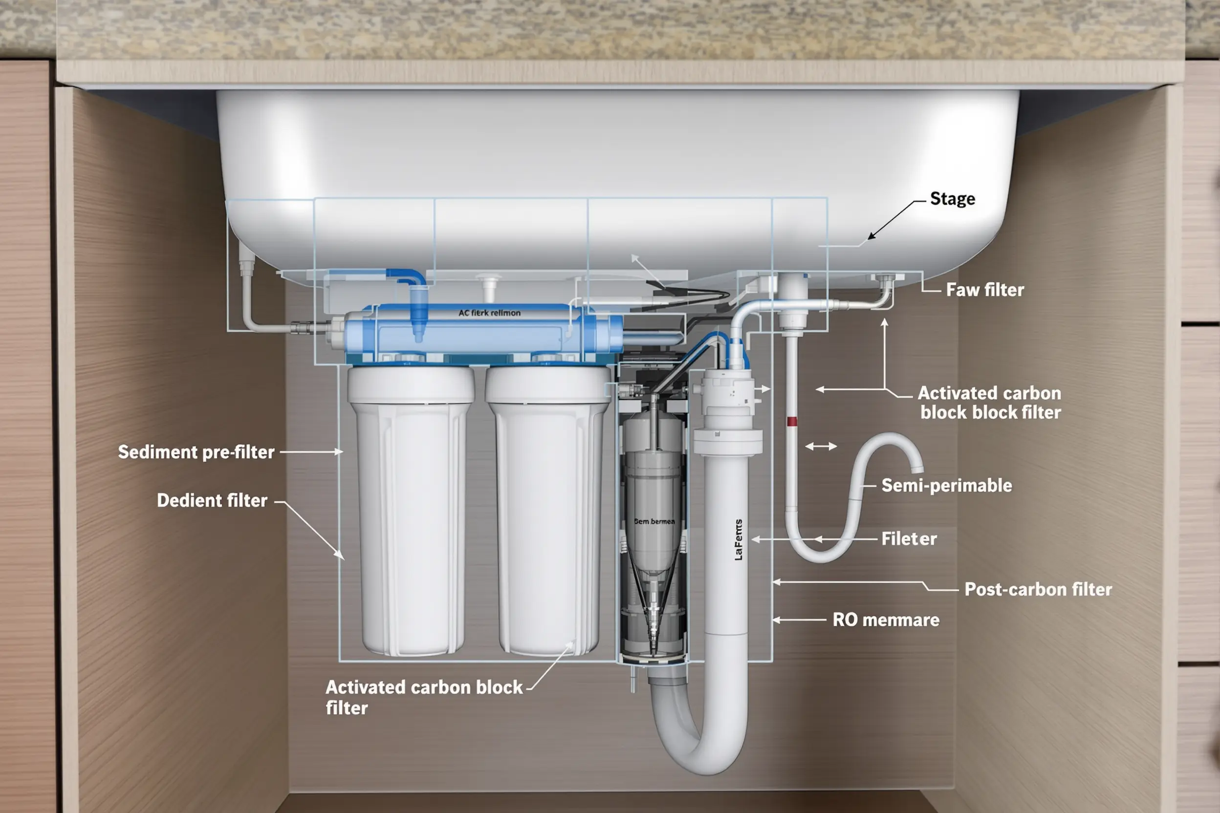 Système d'osmose inverse domestique avec filtres multiples